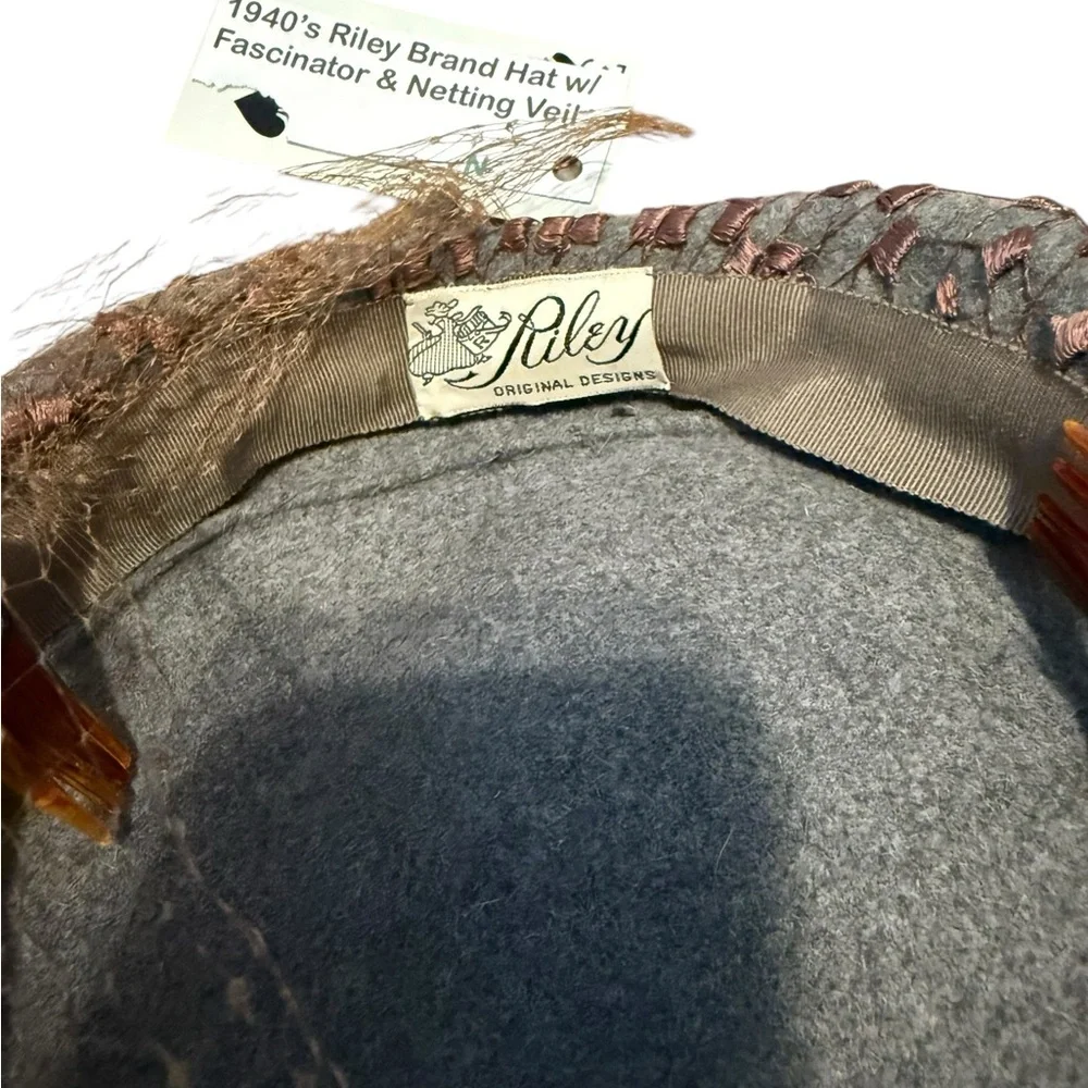Riley 1940’s Vintage Gray Hat with Fascinator and Netting Veil